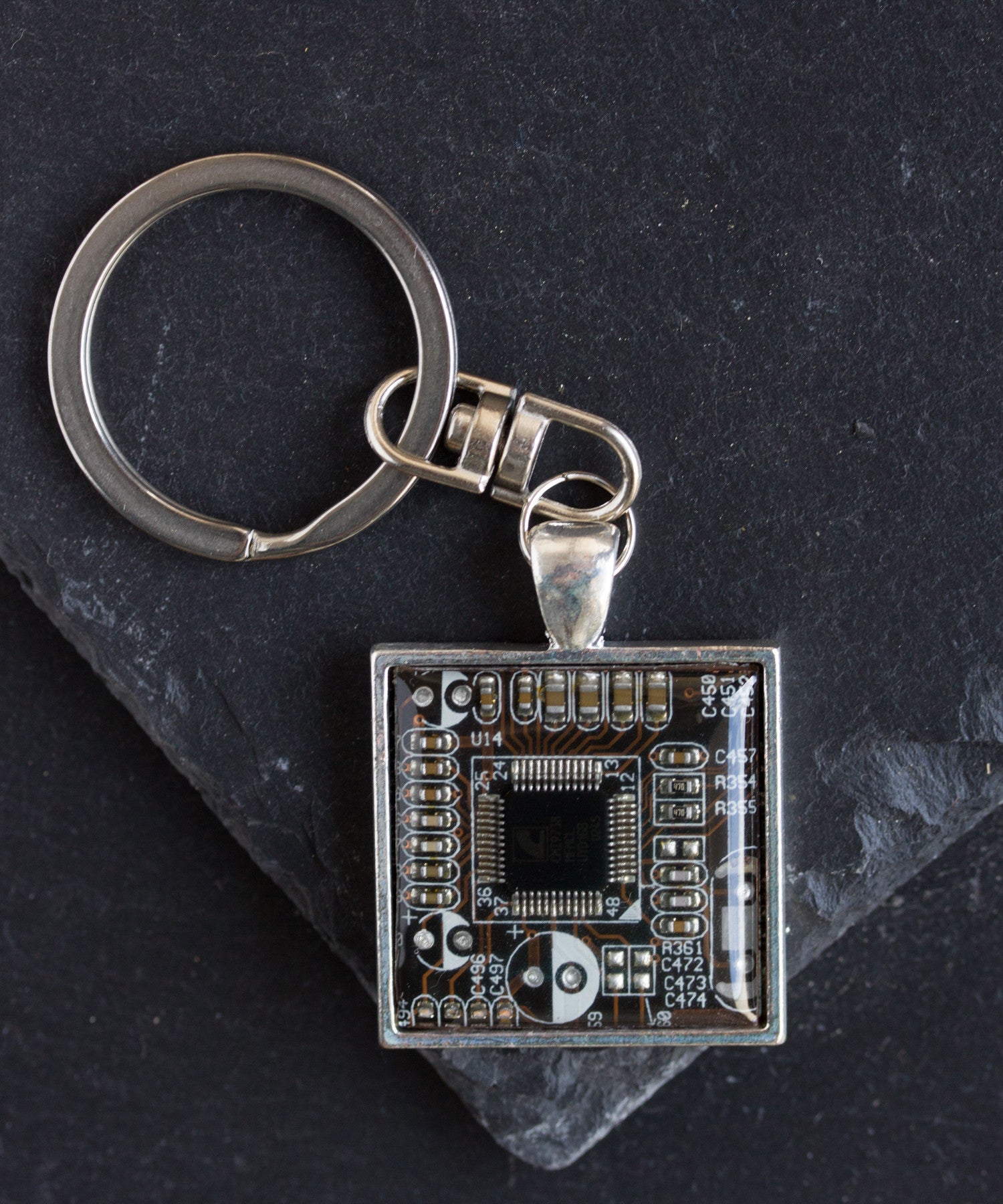 Circuit board keychain, square