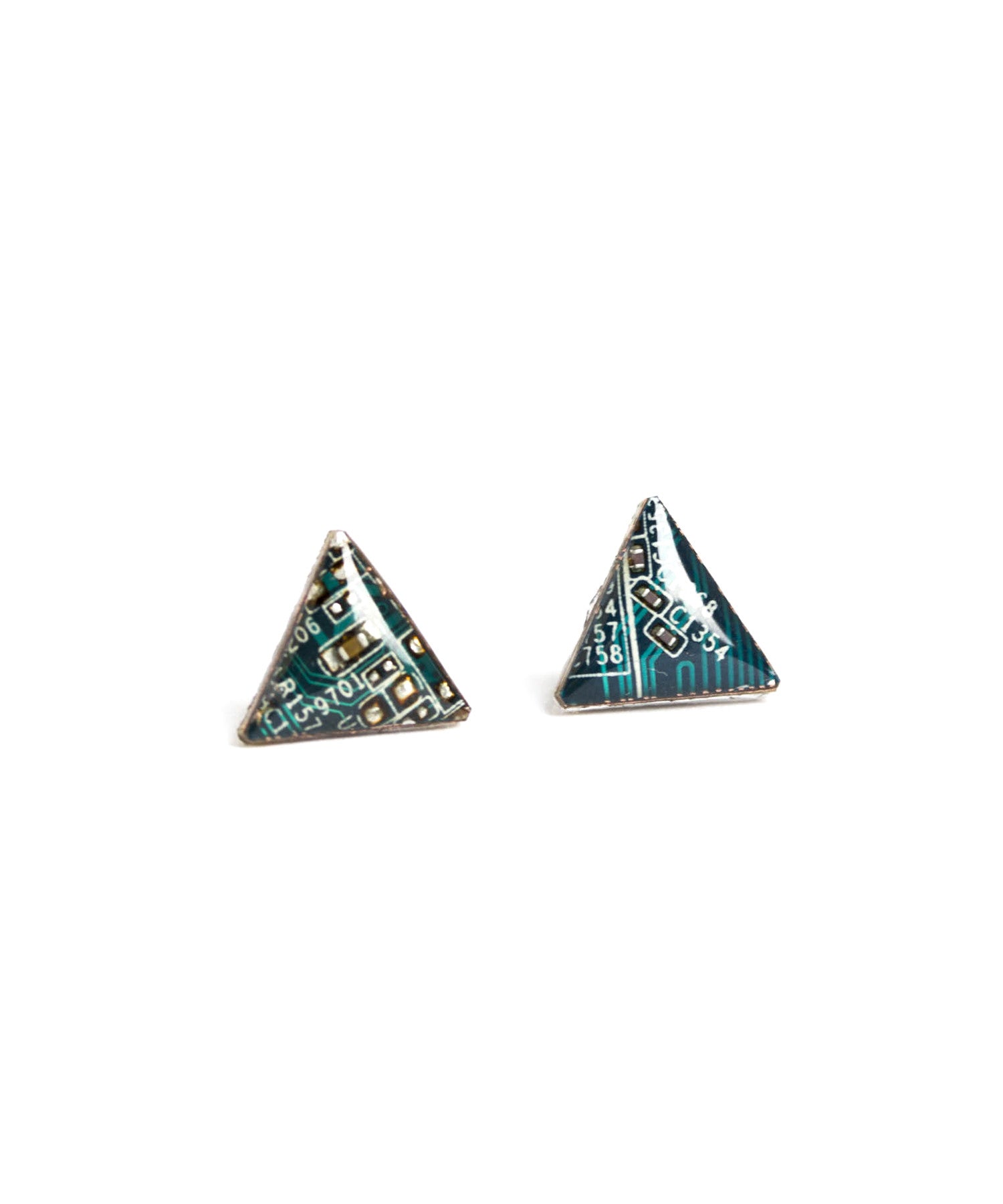 Circuit board triangle stud earrings