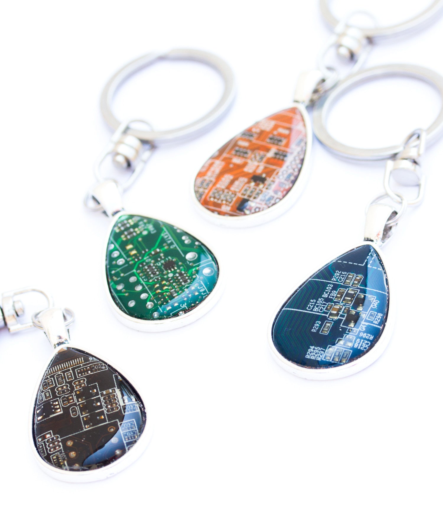 Circuit board keychain drop shaped