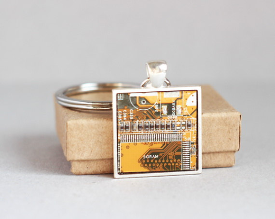 Men's keychain, circuit board keychain