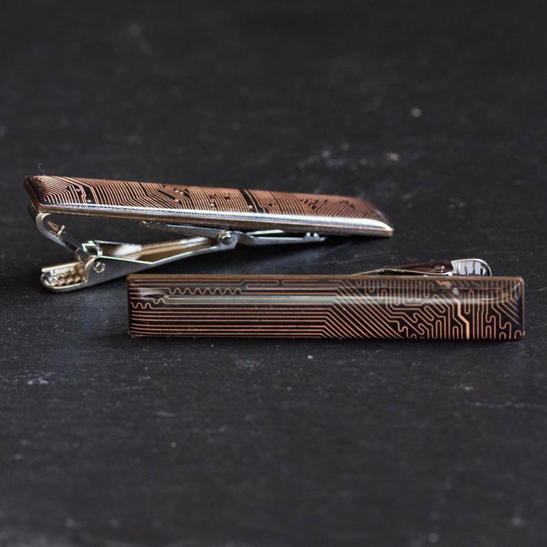 Black and Copper Circuit board Tie clip, tie bar, geek mens gift, groomsmen