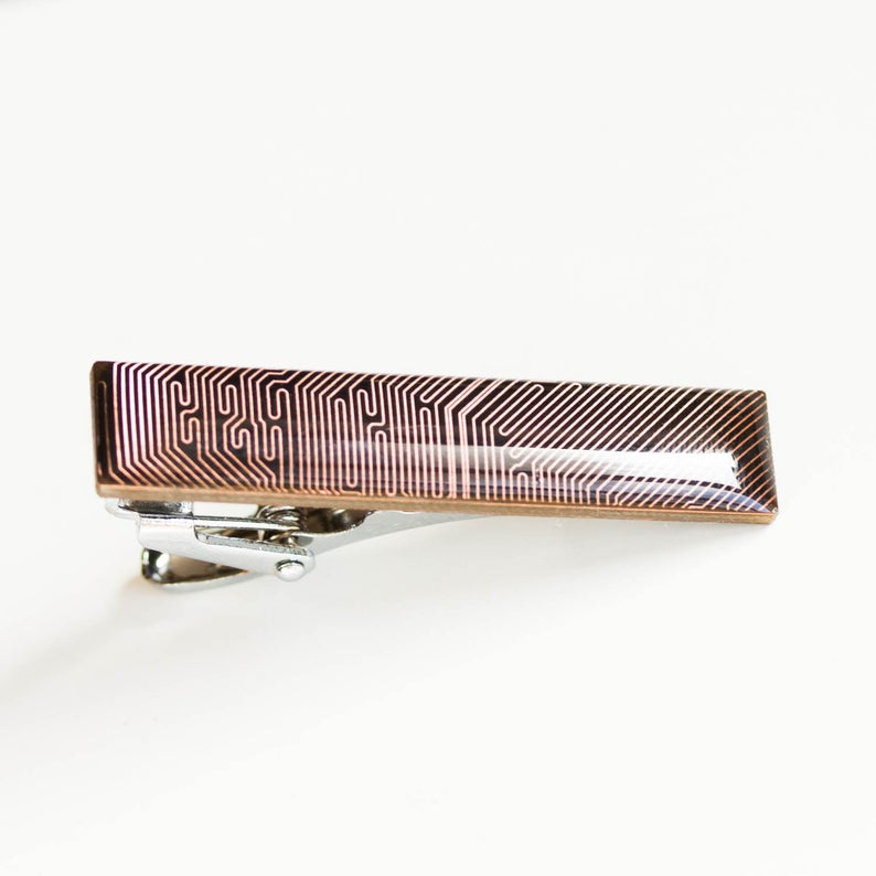 Black and Copper Circuit board Tie clip, short tie bar, geek mens gift, groomsmen