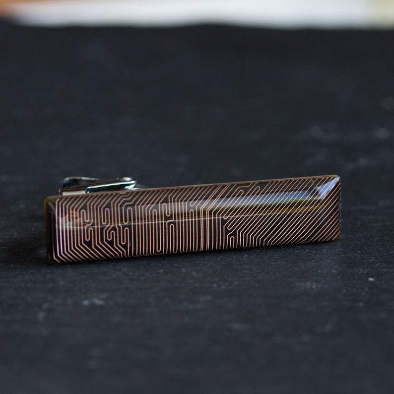 Black and Copper Circuit board Tie clip, short tie bar, geek mens gift, groomsmen