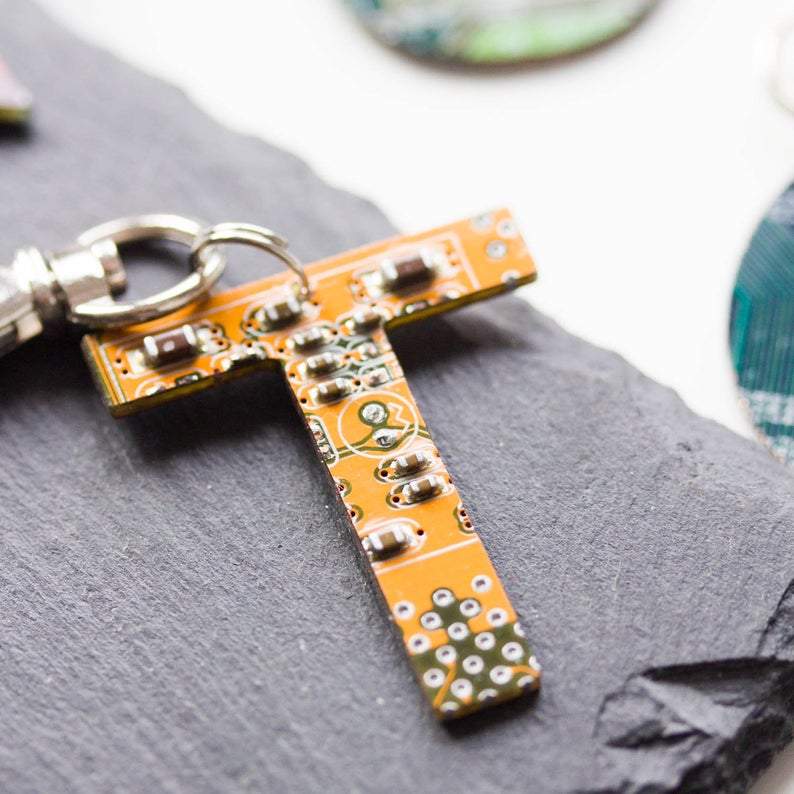 Custom initial keychain made of circuit board