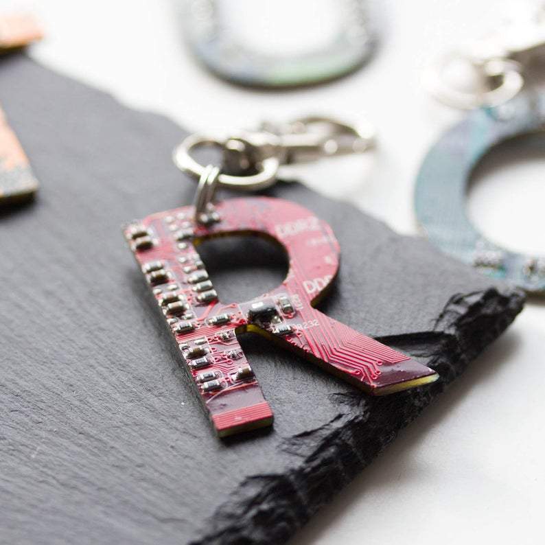 Custom initial keychain made of circuit board