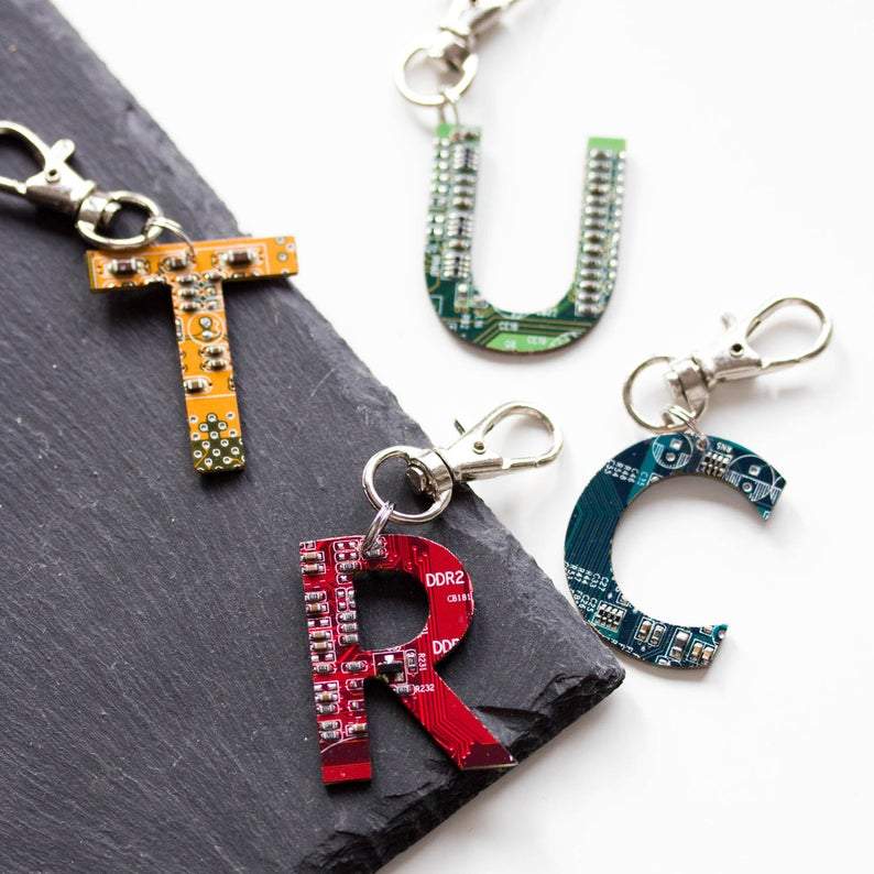 Custom initial keychain made of circuit board