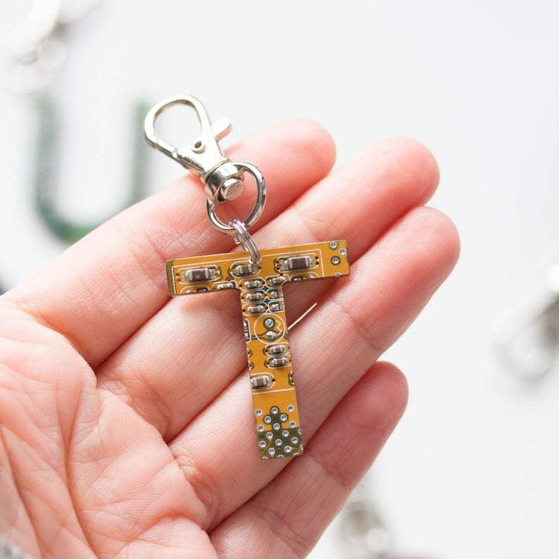 Custom initial keychain made of circuit board