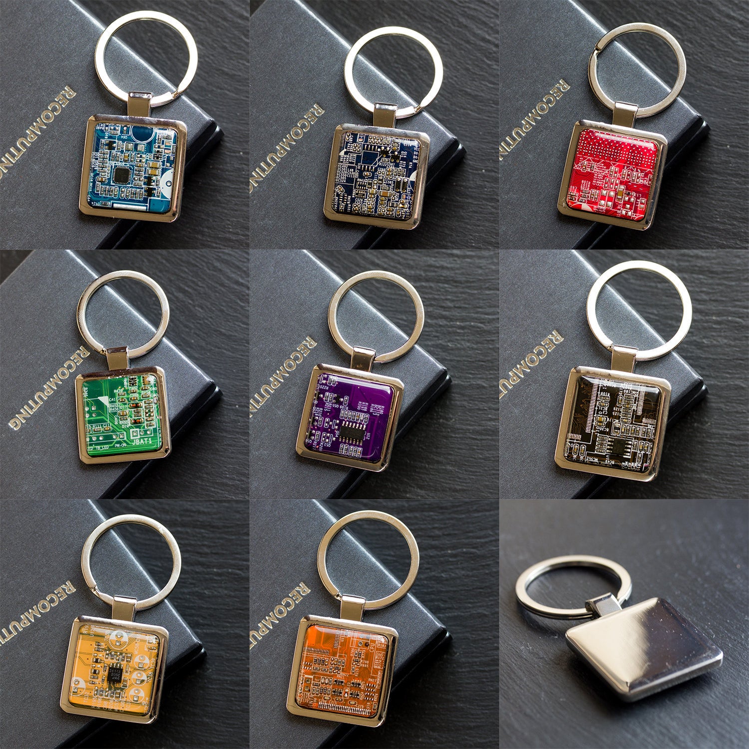 Unique keychain with circuit board piece