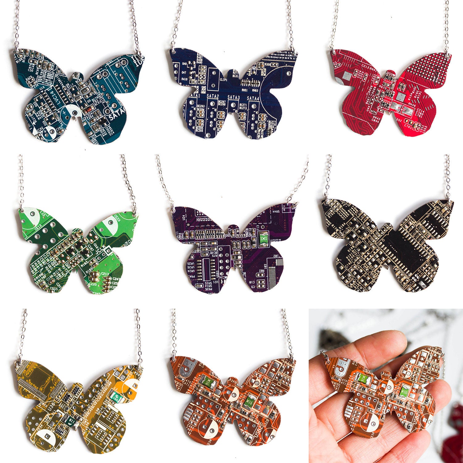 Geeky butterfly necklace made of circuit board