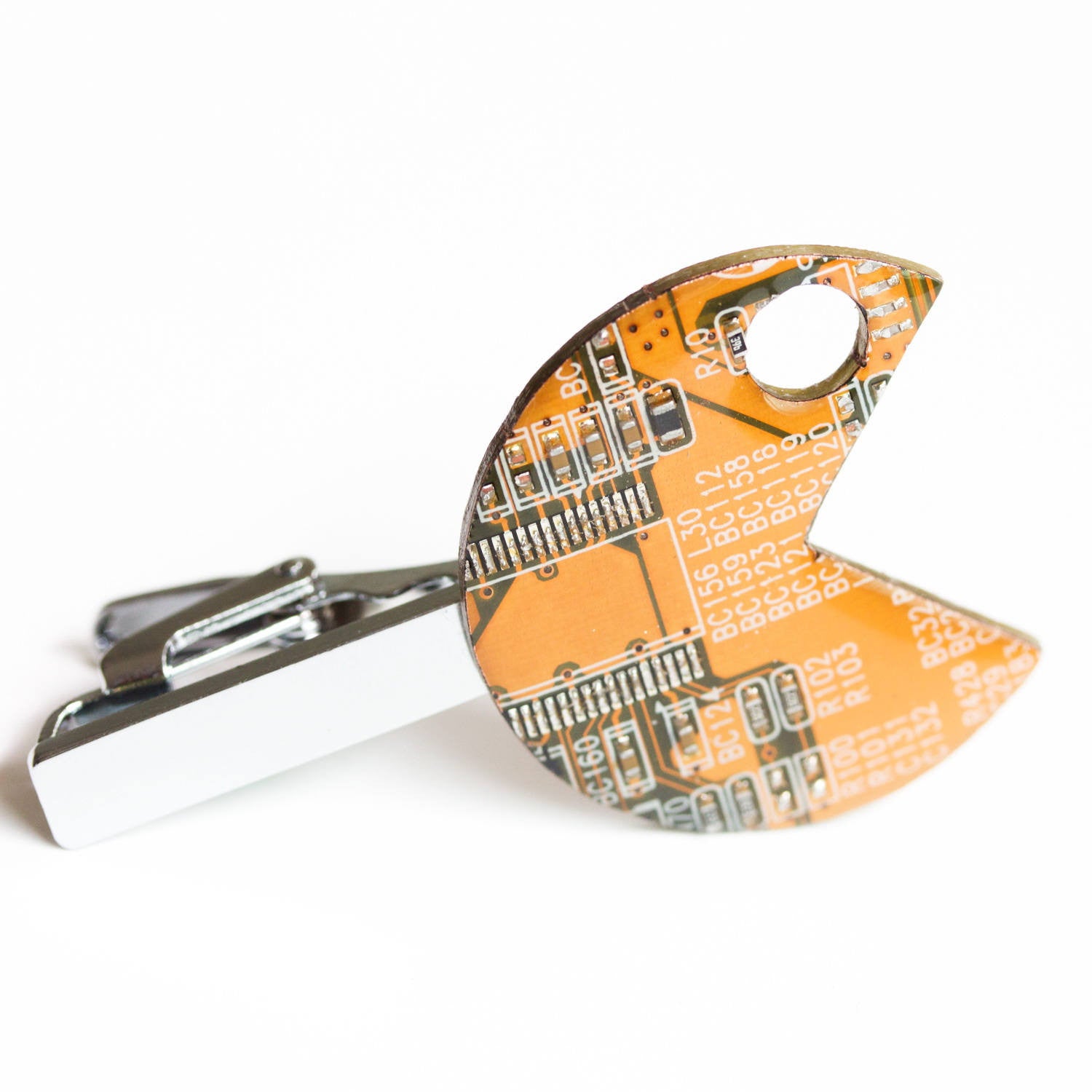 Pacman inspired Circuit board Tie bar - geek mens gift