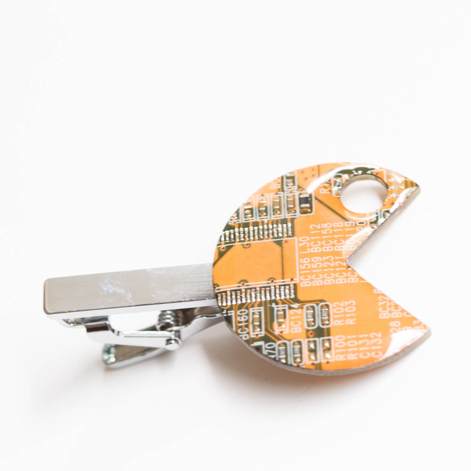 Pacman inspired Circuit board Tie bar - geek mens gift