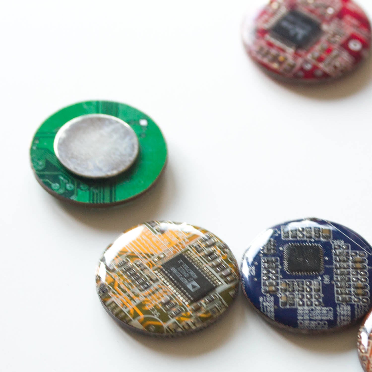 Fridge magnets made of real recycled Circuit boards