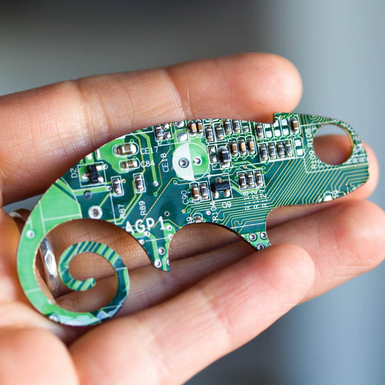 Circuit board lizard - brooch, keychain or bag tag