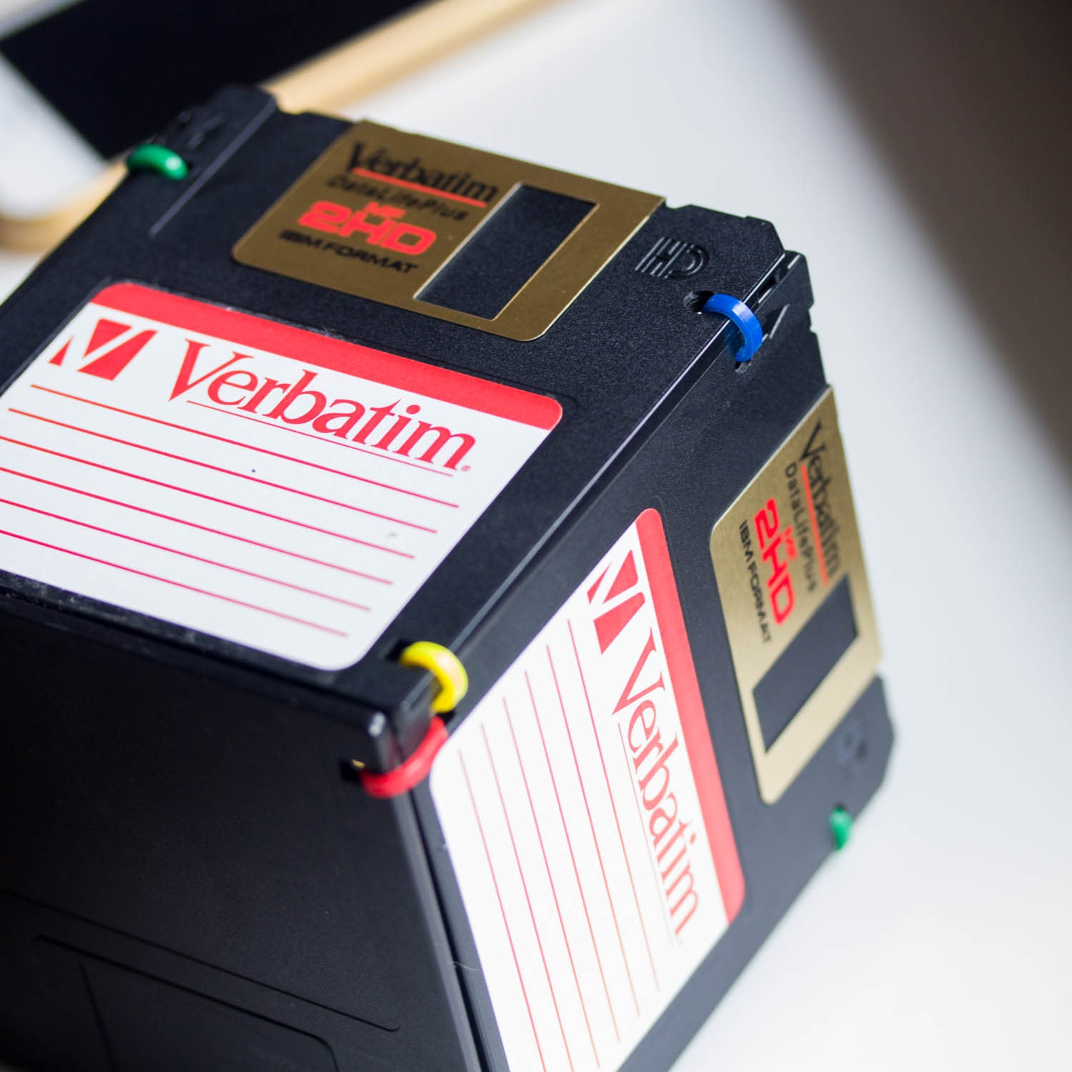 Pen and Pencil Holder made with recycled Verbatim floppy discs - black and golden