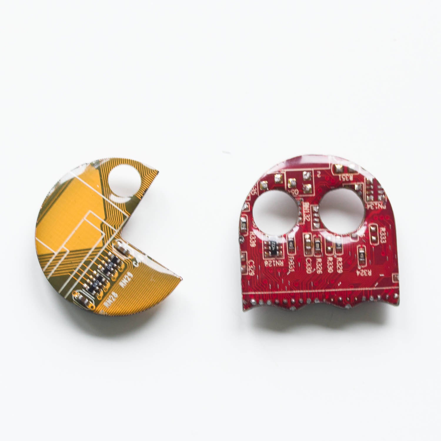 Pacman inspired Pin made with recycled Circuit board