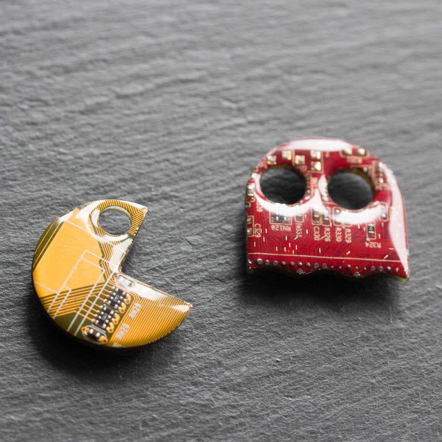 Pacman inspired Pin made with recycled Circuit board