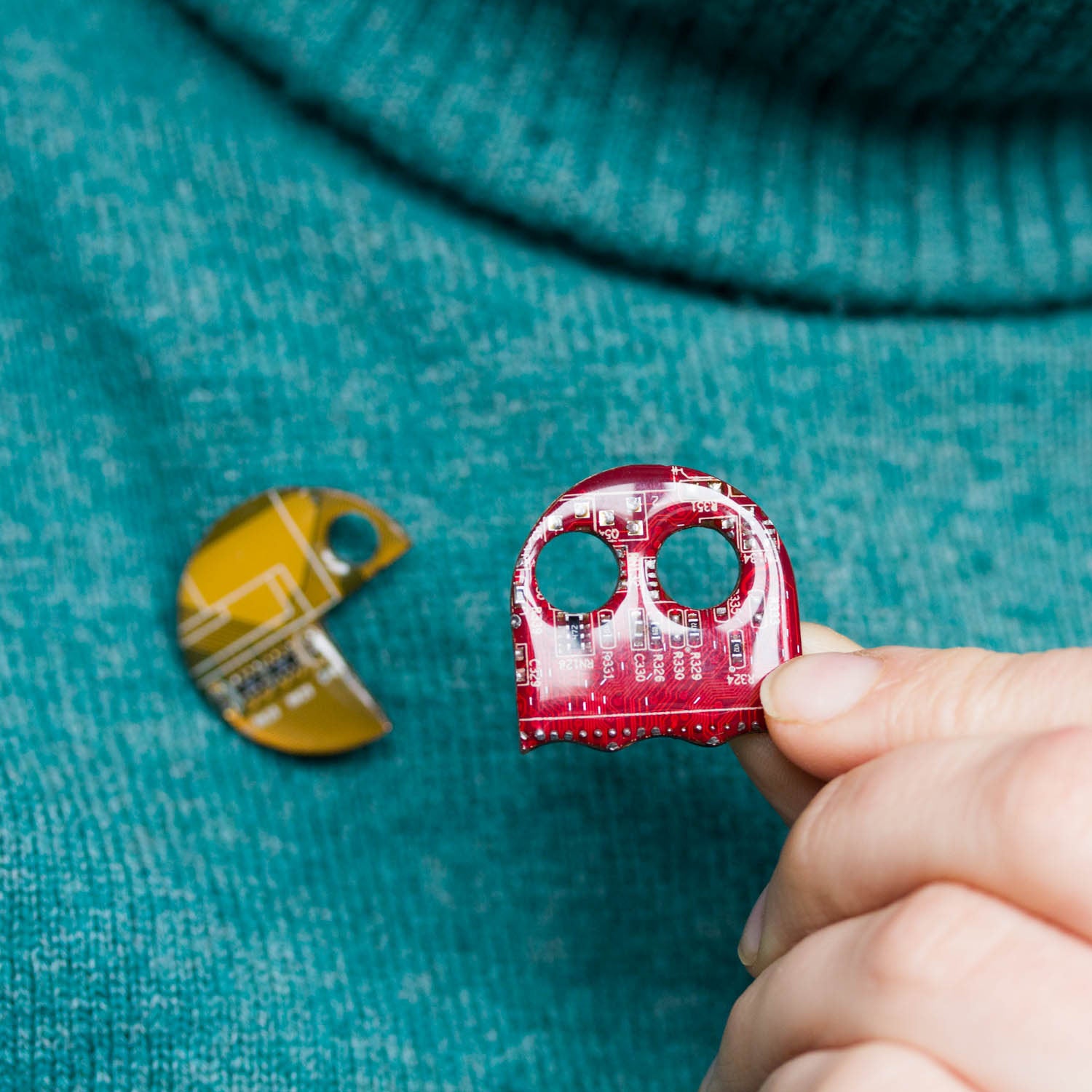 Pacman inspired Pin made with recycled Circuit board