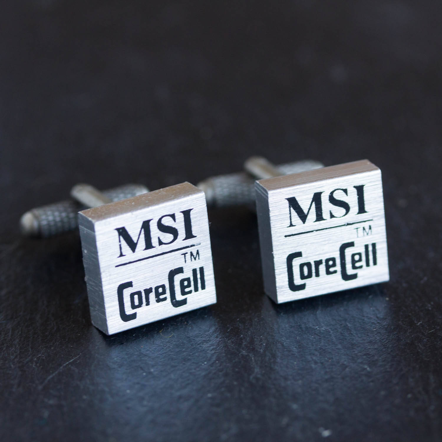 Recycled computer cufflinks, MSI radiator cufflinks