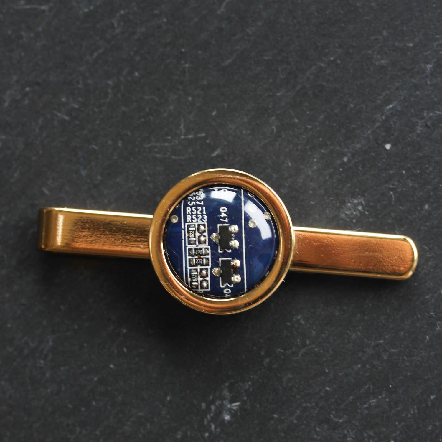 Golden Tie clip, recycled circuit board tie bar, computer nerd gift