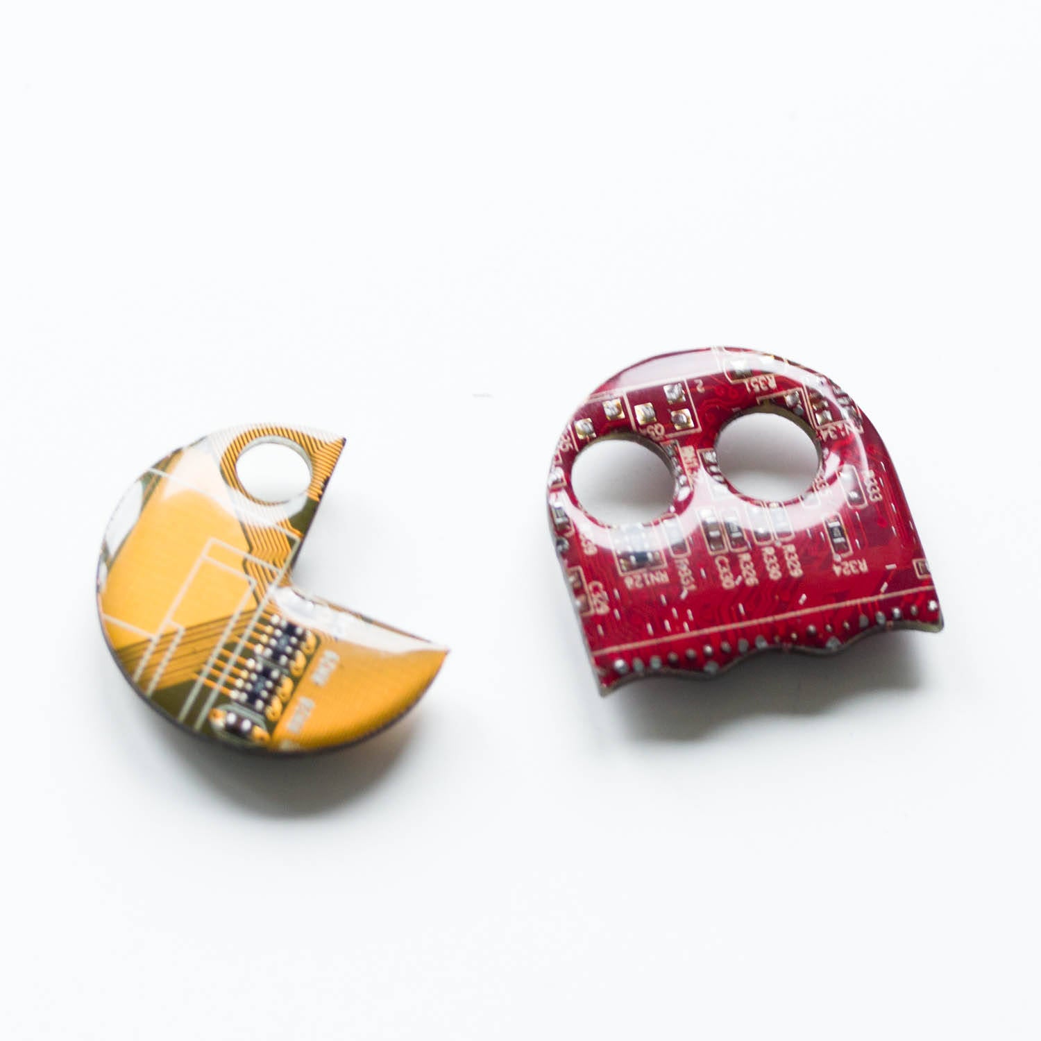 Pacman inspired Pin made with recycled Circuit board