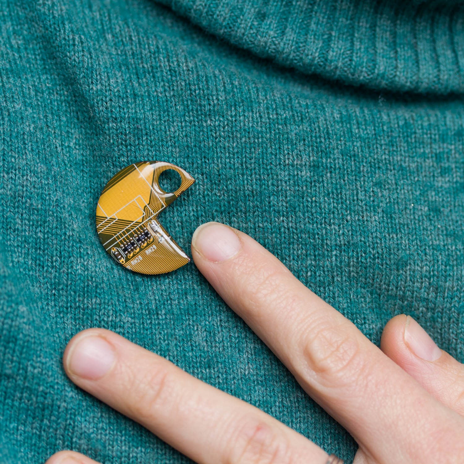 Pacman inspired Pin made with recycled Circuit board