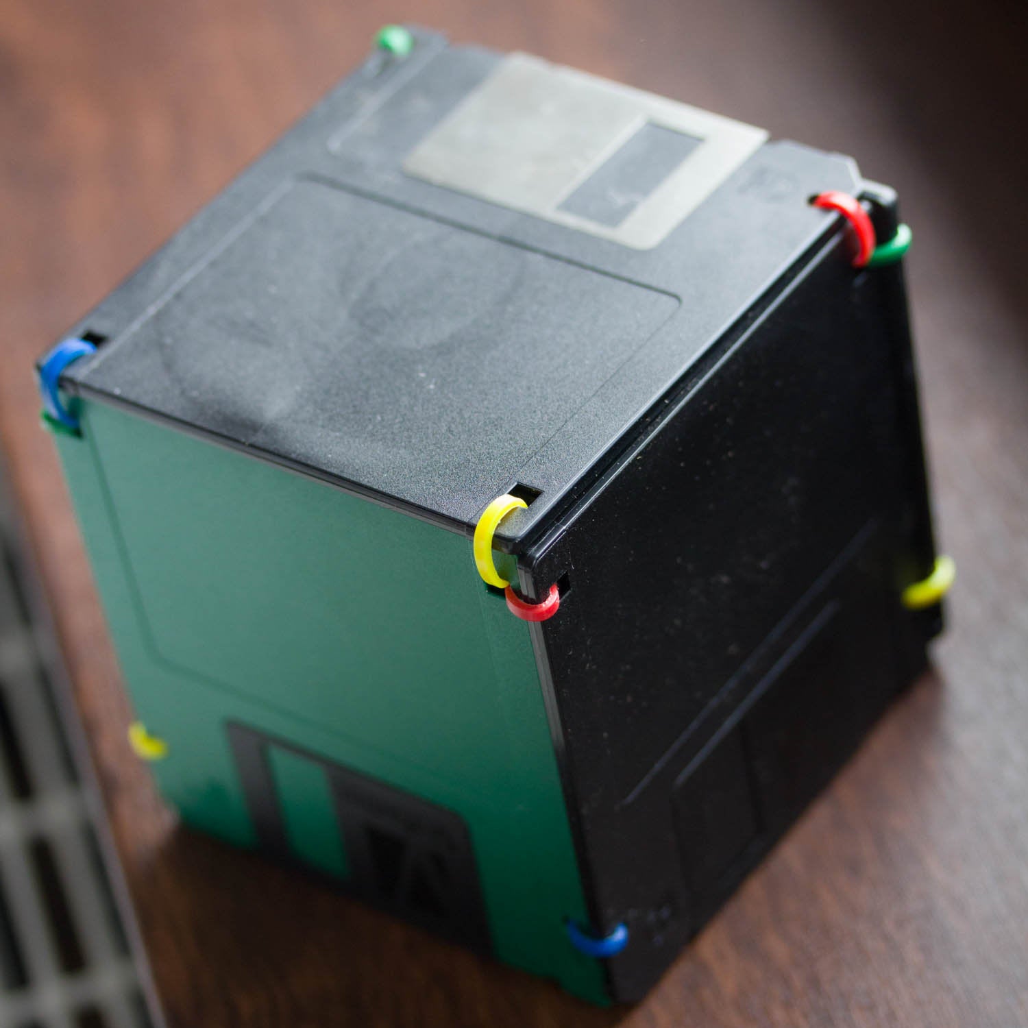 Pen and Pencil Cup made with recycled floppy discs - green