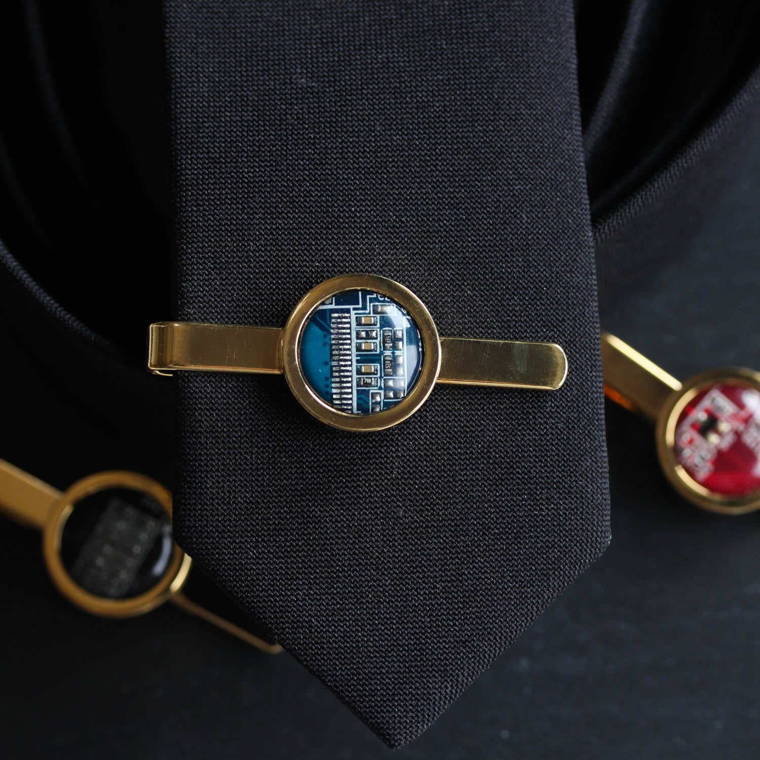 Golden Tie clip, recycled circuit board tie bar, computer nerd gift