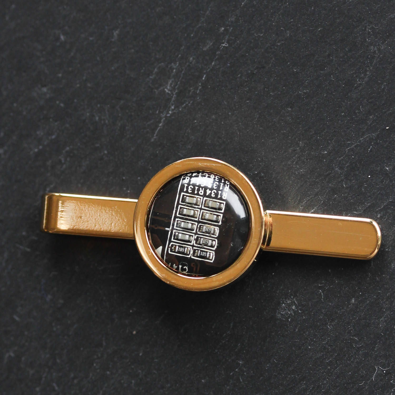 Golden Tie clip, recycled circuit board tie bar, computer nerd gift