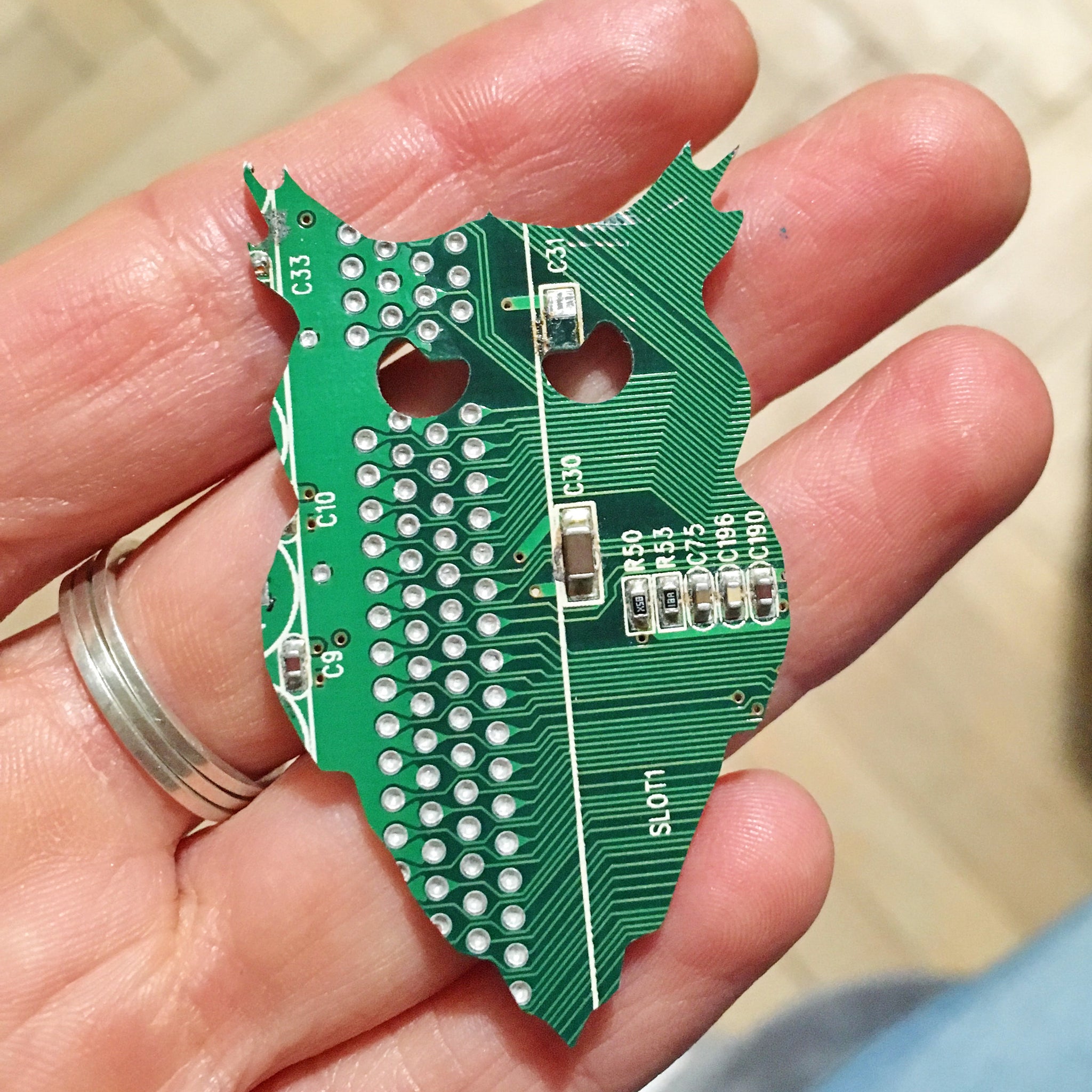 Circuit board owl keychain