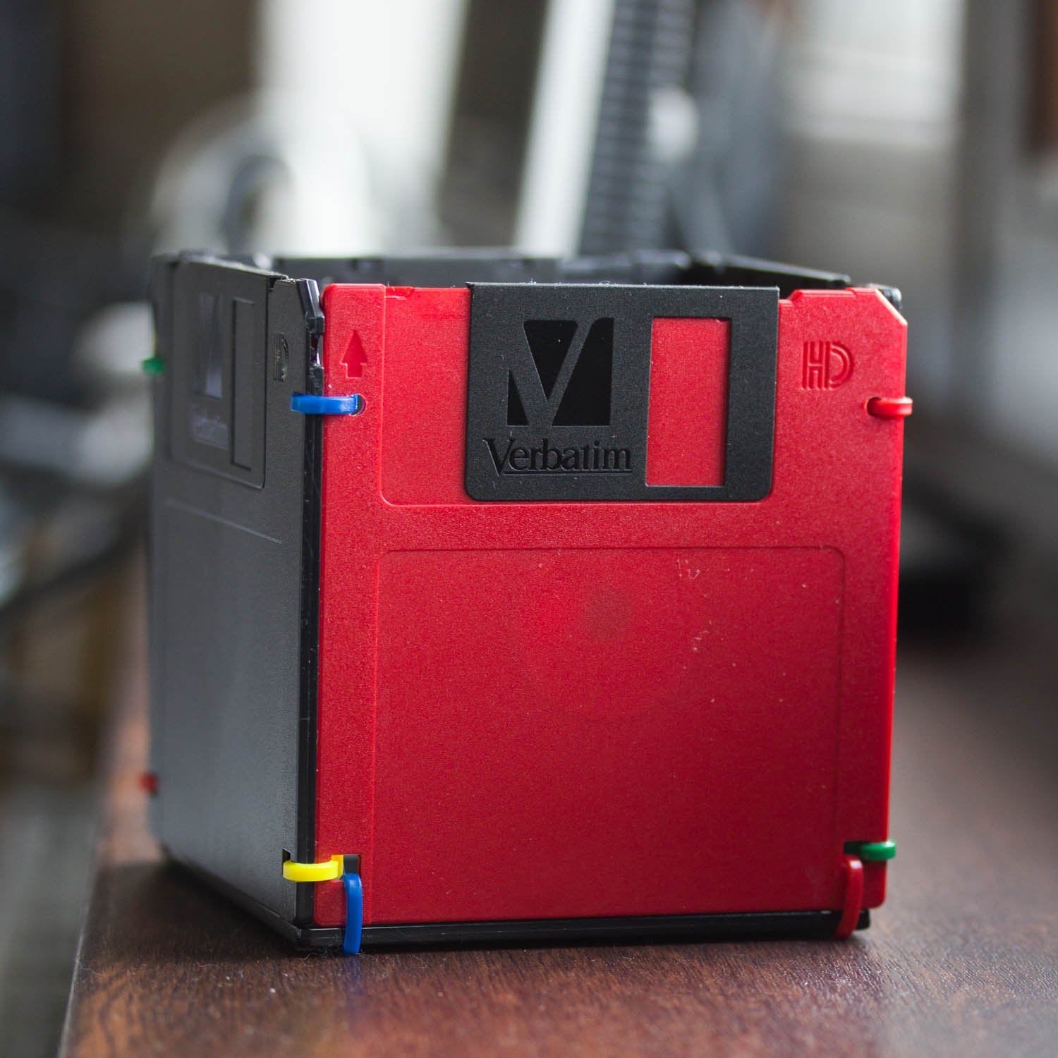 Pen and Pencil cup made with floppy disks - red