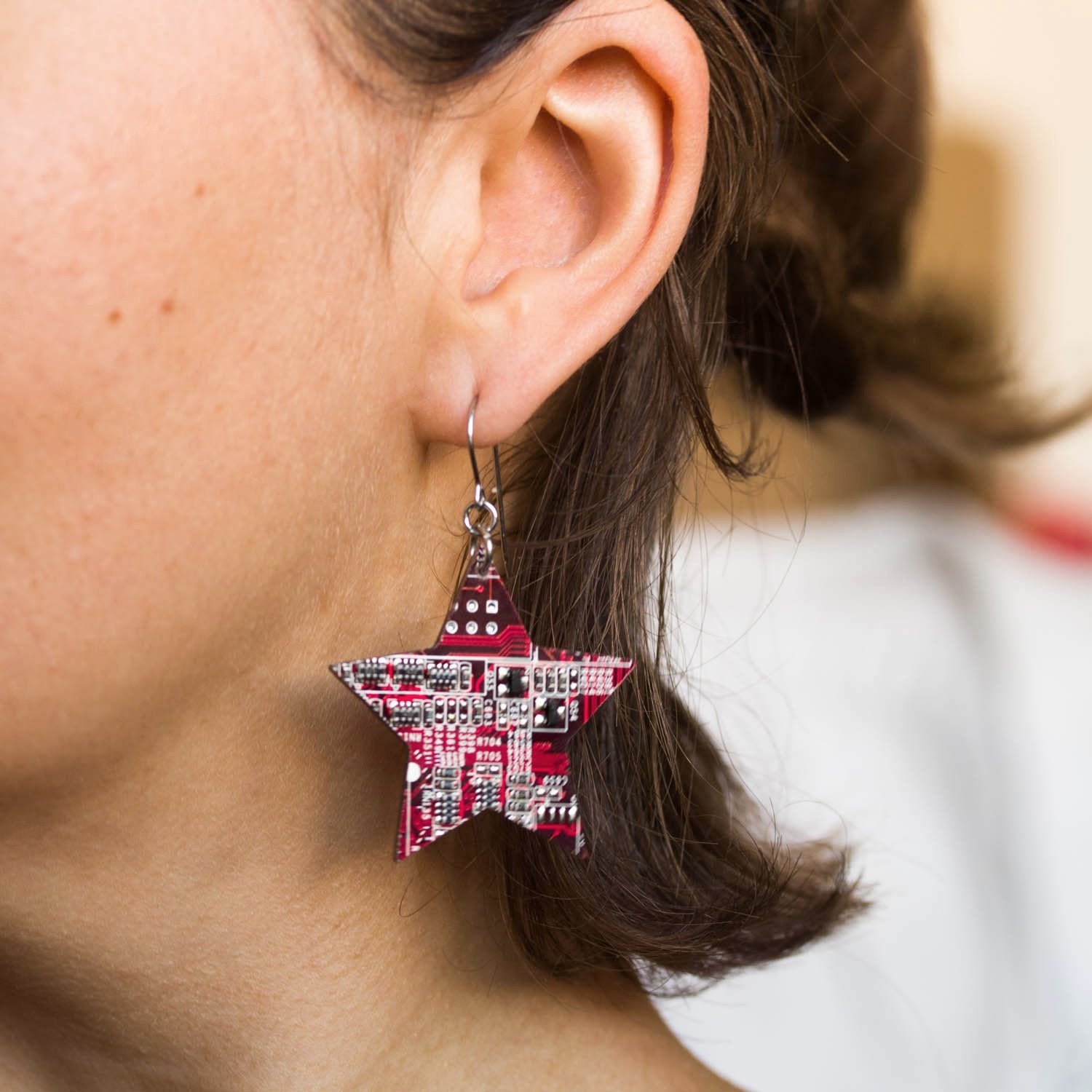 Circuit board star earrings, techie, steampunk