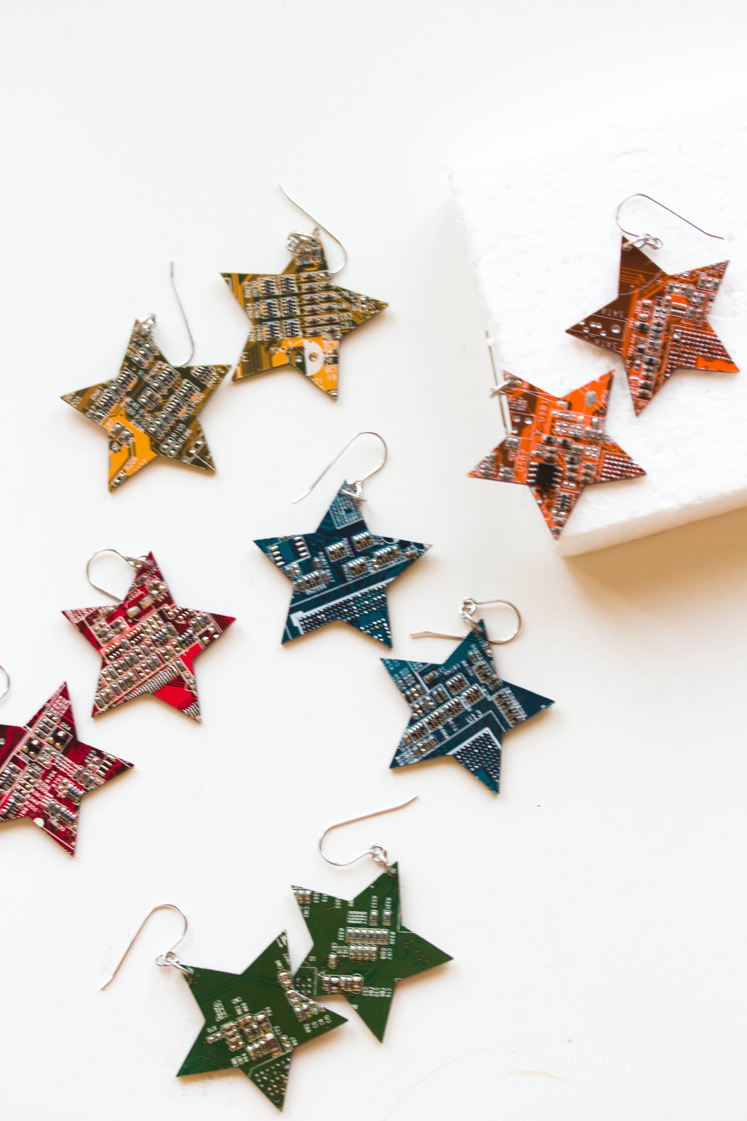 Circuit board star earrings, techie, steampunk