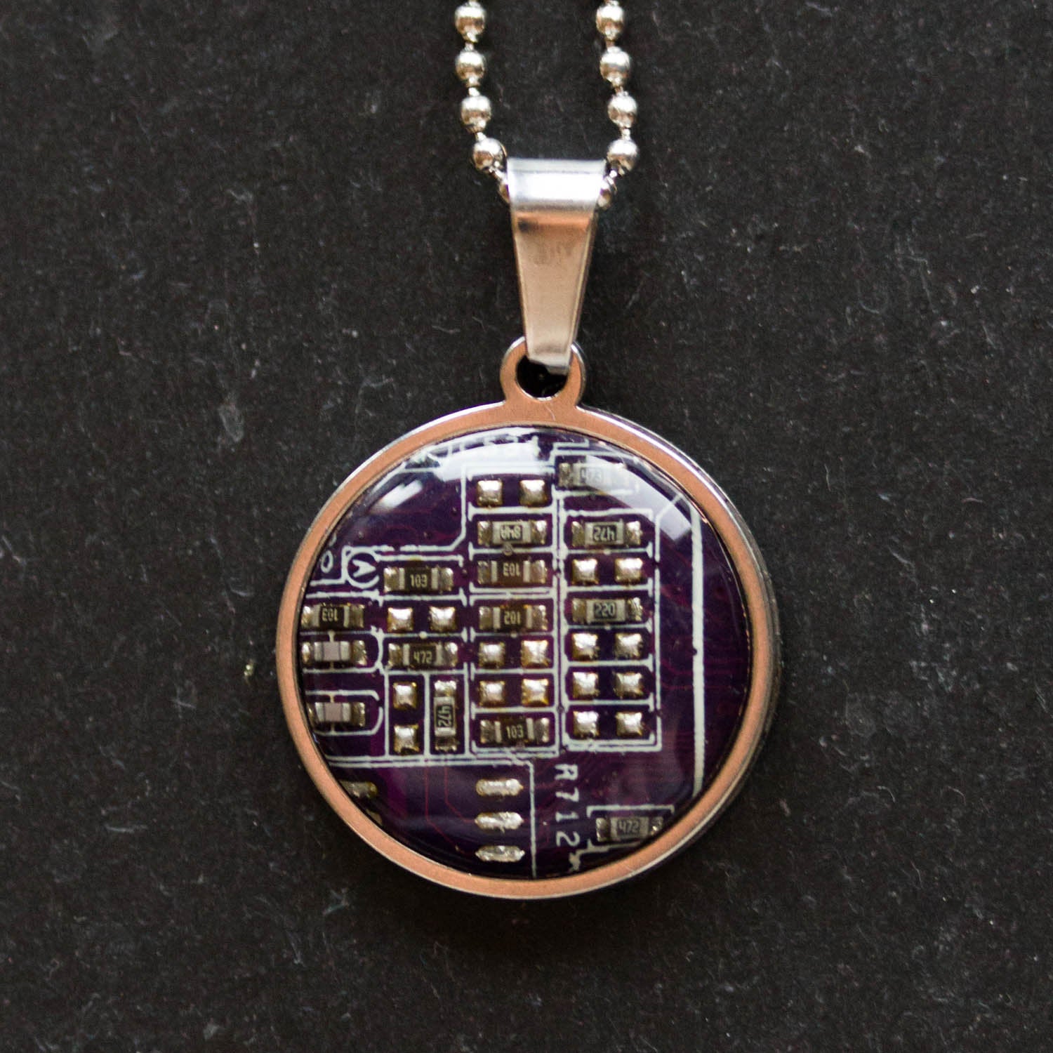 REAL Circuit board necklace, 18mm round, gift for computer nerd, recycled computer motherboard