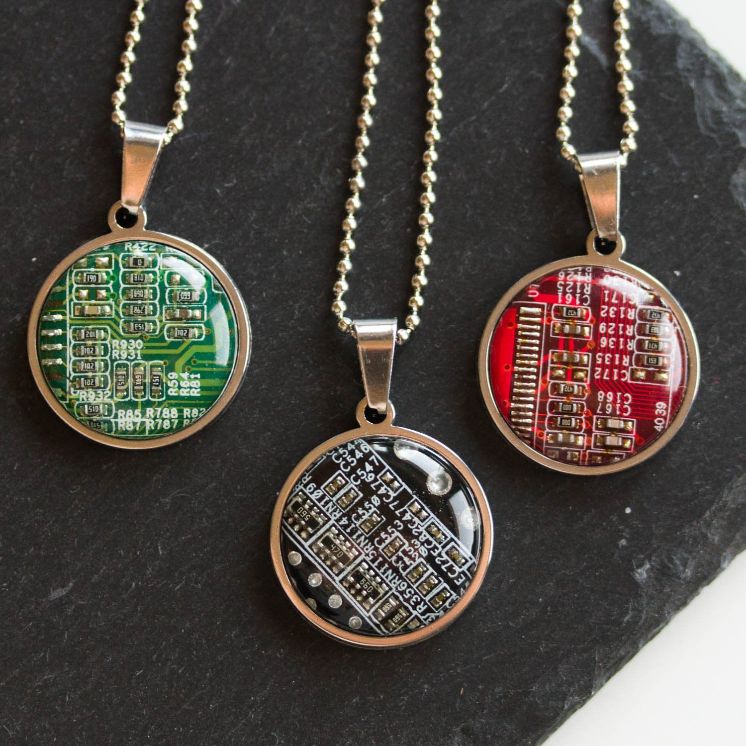 REAL Circuit board necklace, 18mm round, gift for computer nerd, recycled computer motherboard