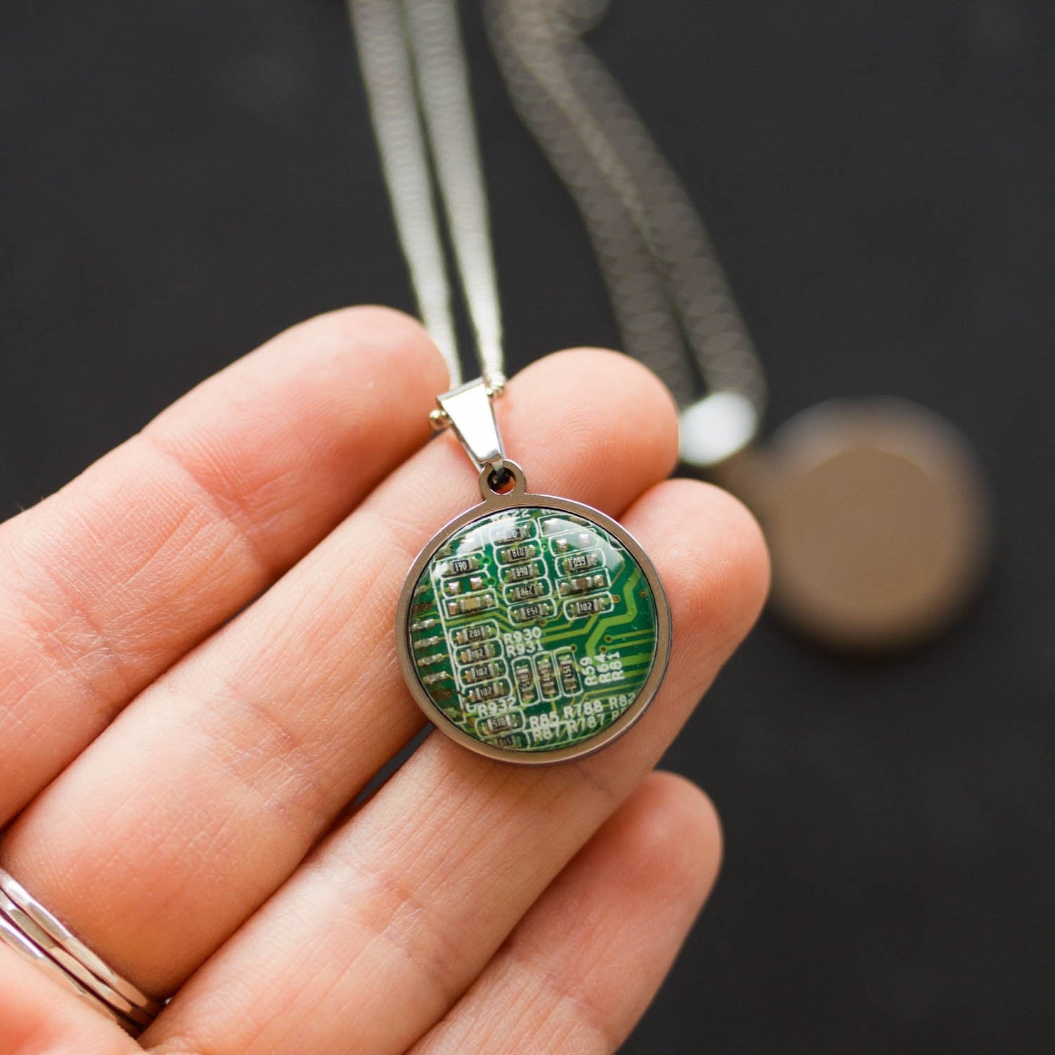 REAL Circuit board necklace, 18mm round, gift for computer nerd, recycled computer motherboard