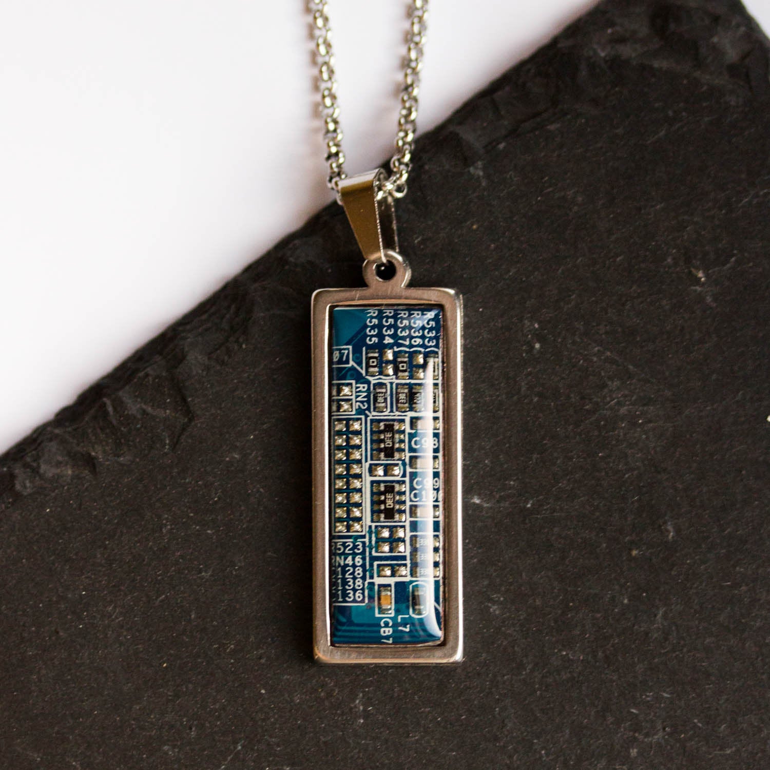 Circuit board necklace, small rectangle