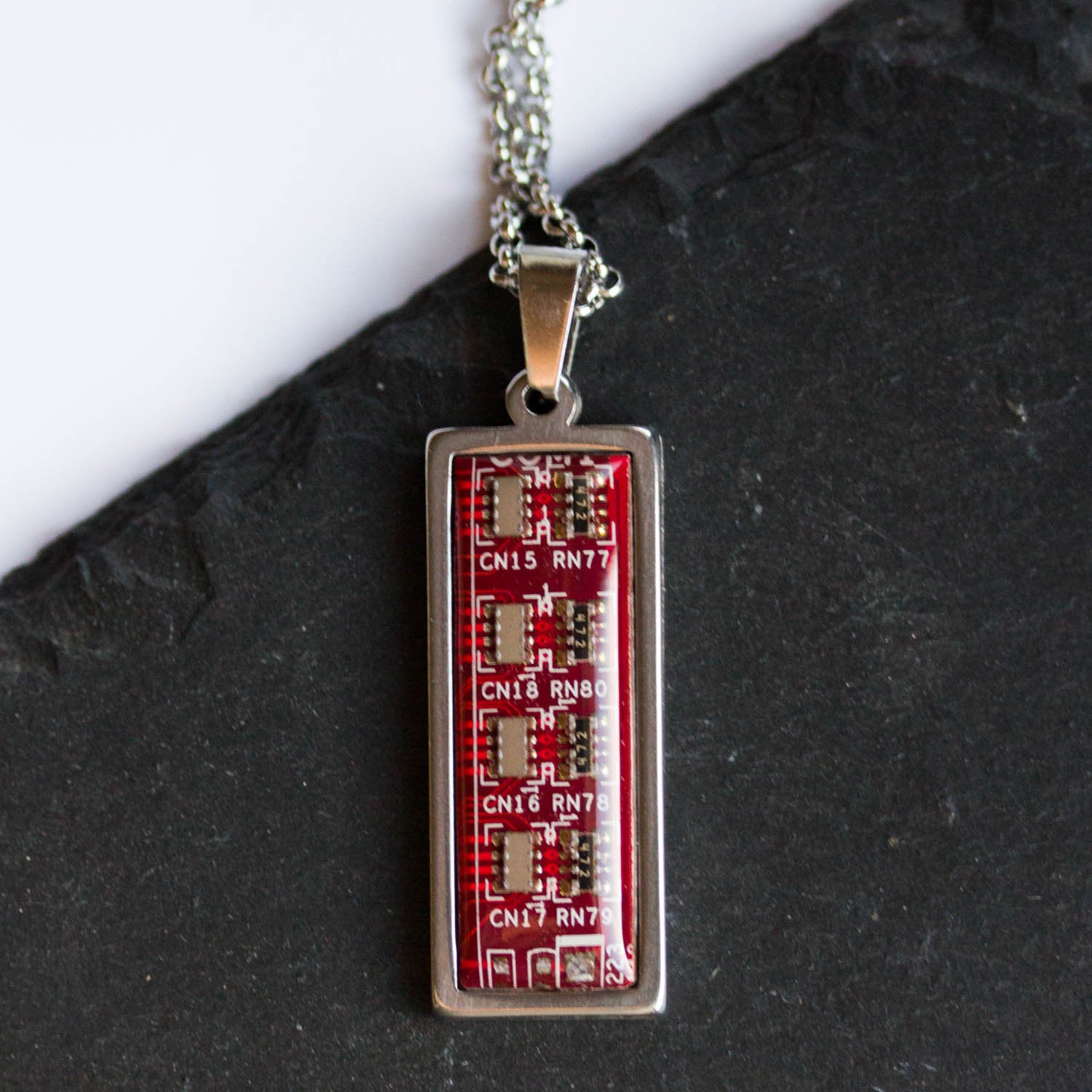 Circuit board necklace, small rectangle
