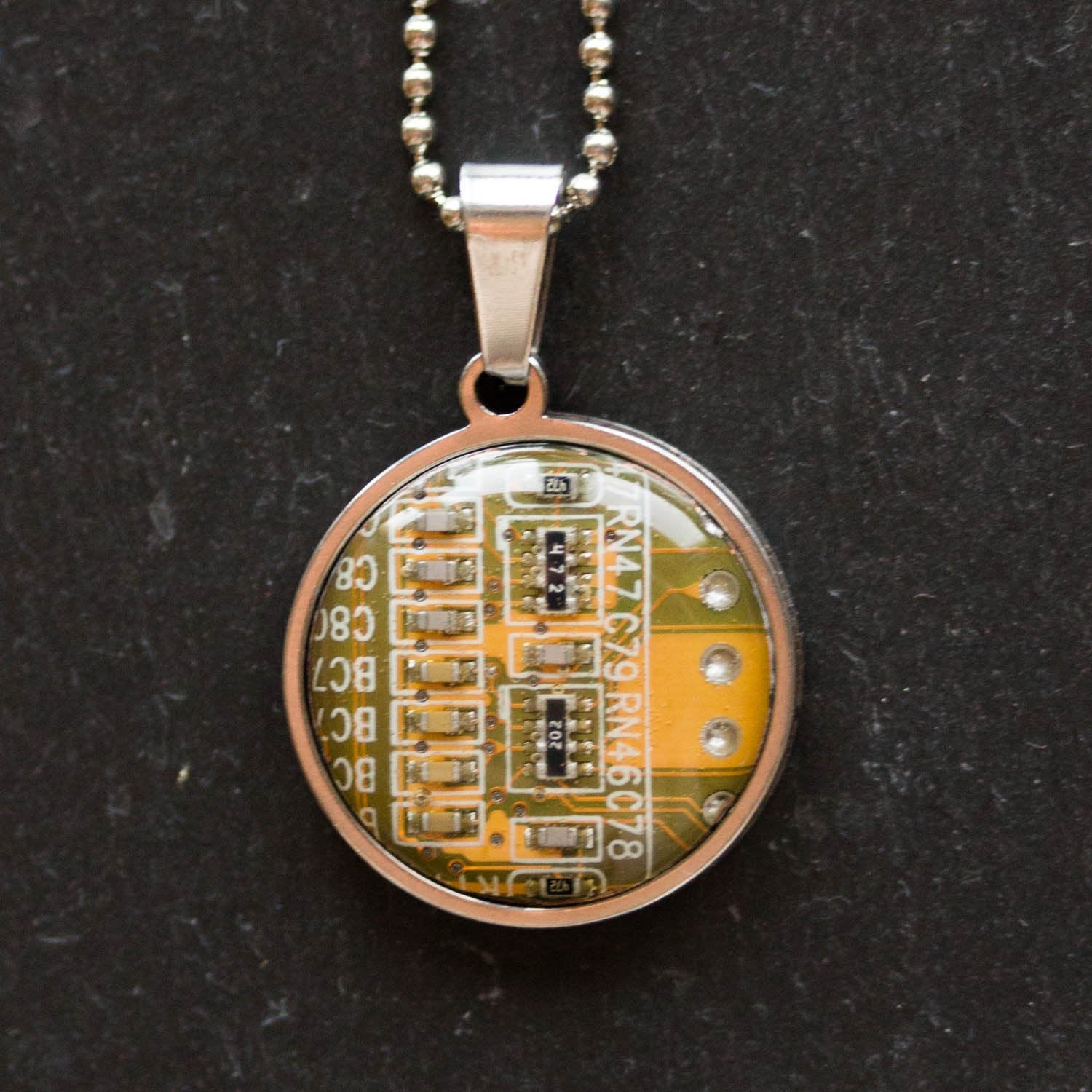 REAL Circuit board necklace, 18mm round, gift for computer nerd, recycled computer motherboard