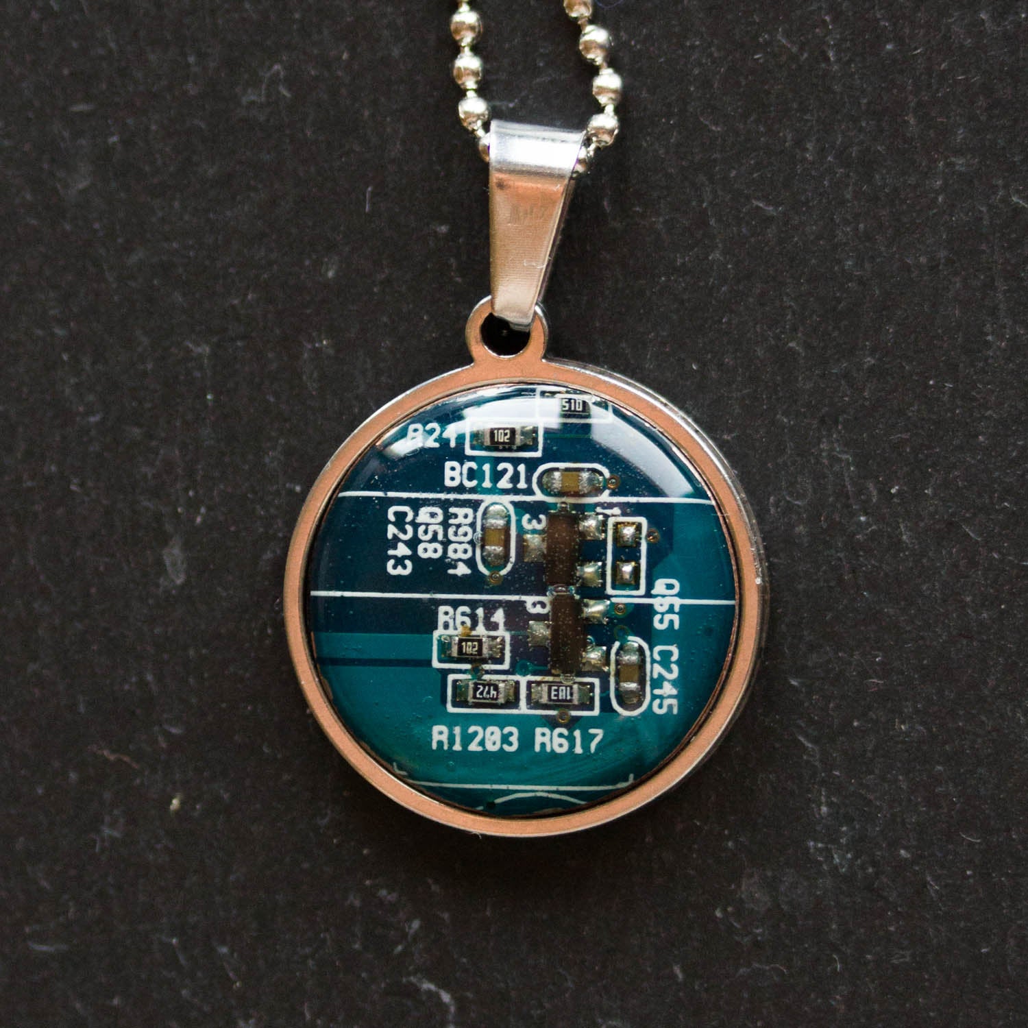 REAL Circuit board necklace, 18mm round, gift for computer nerd, recycled computer motherboard