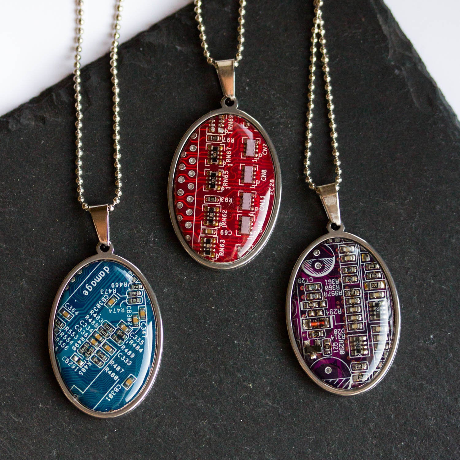 Circuit board necklace, oval
