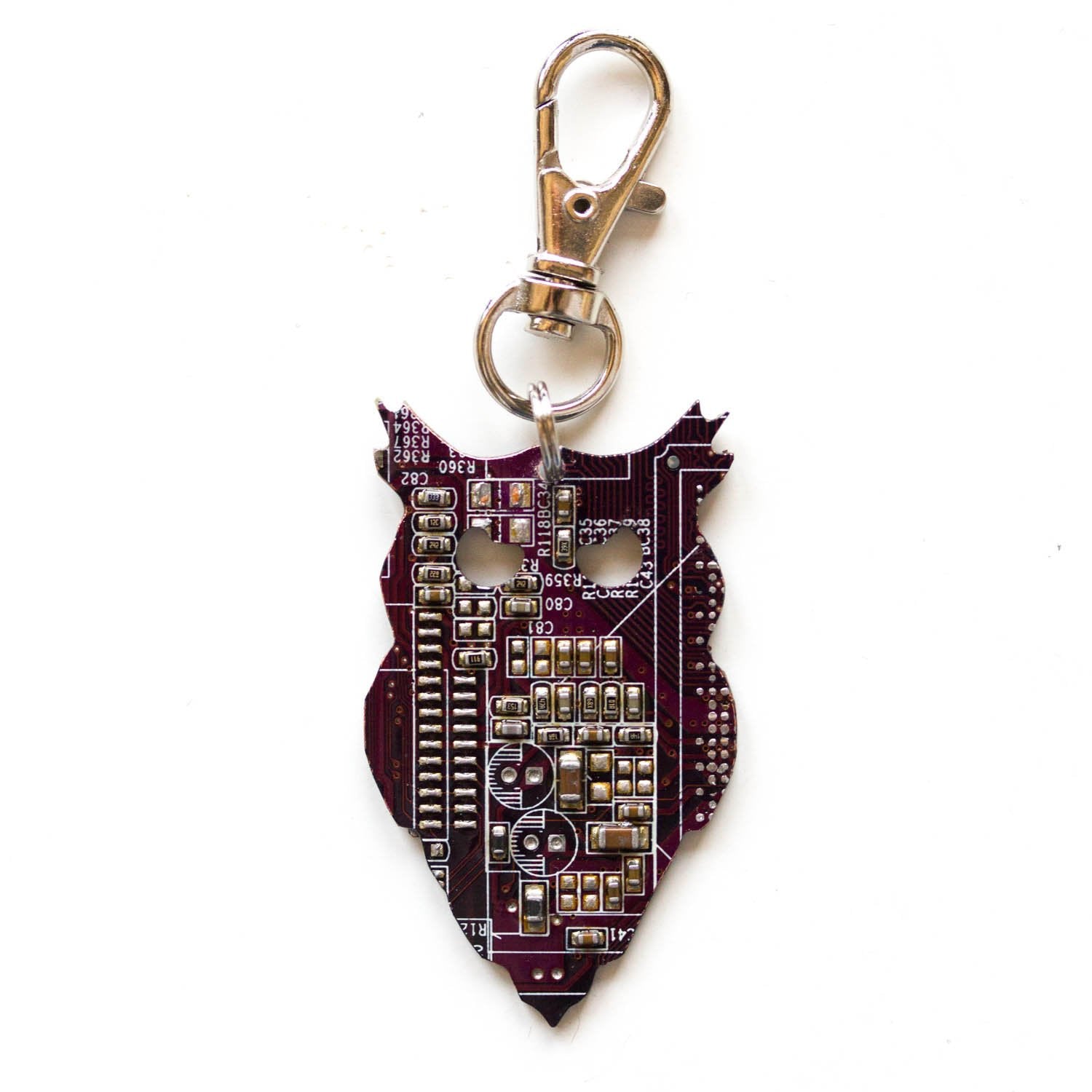 Circuit board owl keychain, recycled gift, computer nerd gift