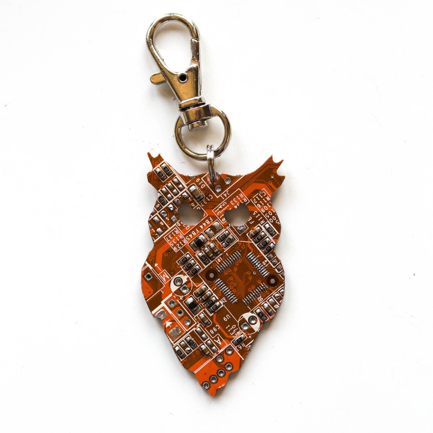 Circuit board owl keychain, recycled gift, computer nerd gift