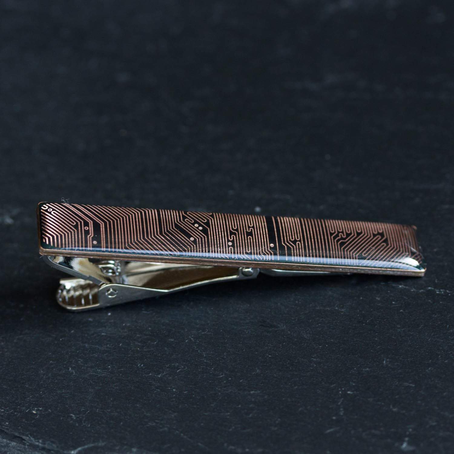 Black and Copper Circuit board Tie clip, tie bar, geek mens gift, groomsmen