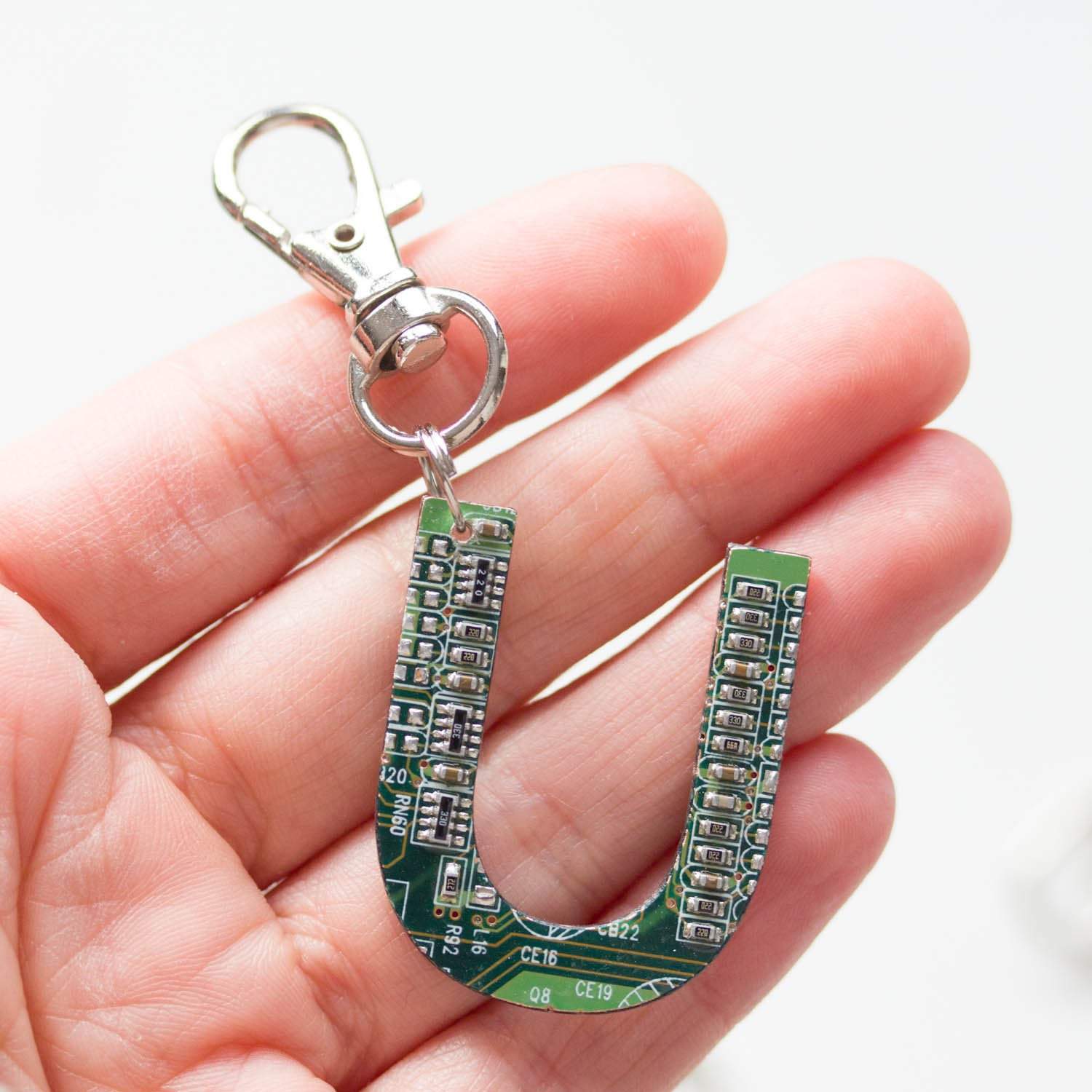 Custom initial keychain made of circuit board