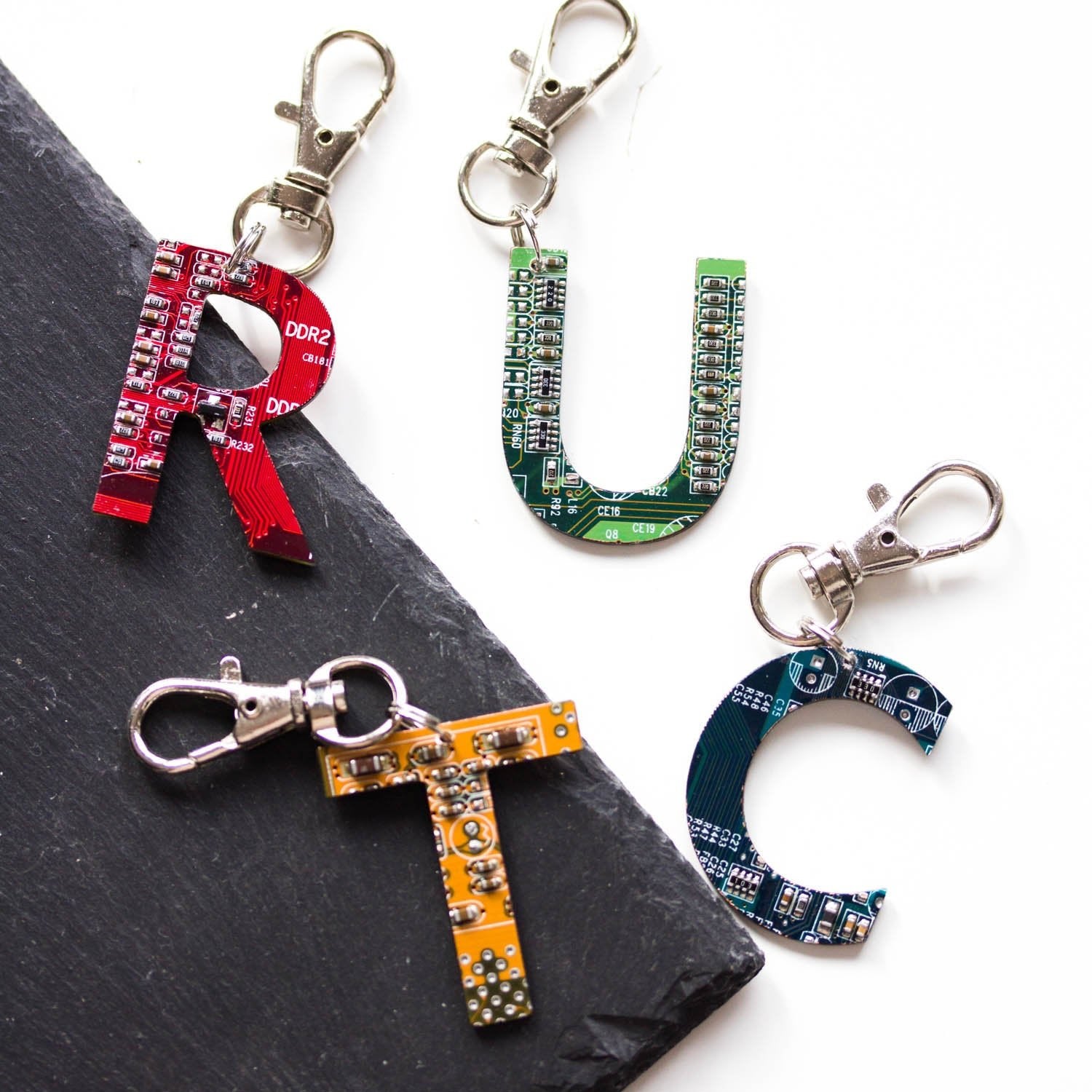 Custom initial keychain made of circuit board
