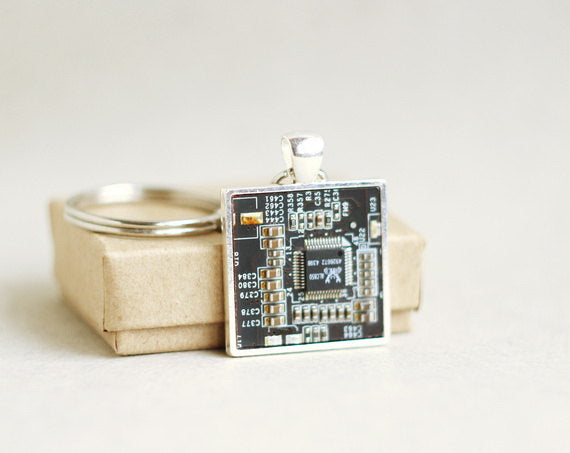 Men's keychain, circuit board keychain