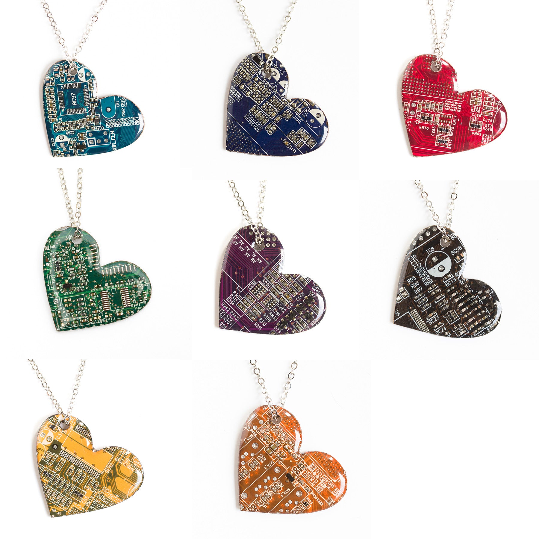 Circuit board big heart necklace