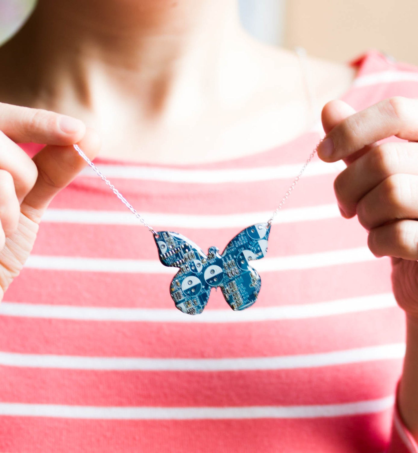 Geeky butterfly necklace made of circuit board