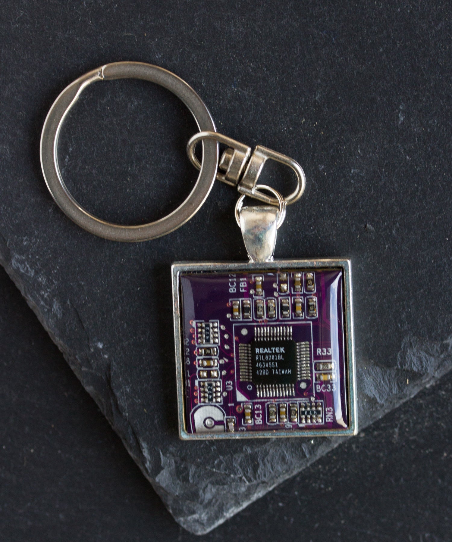 Circuit board keychain, square
