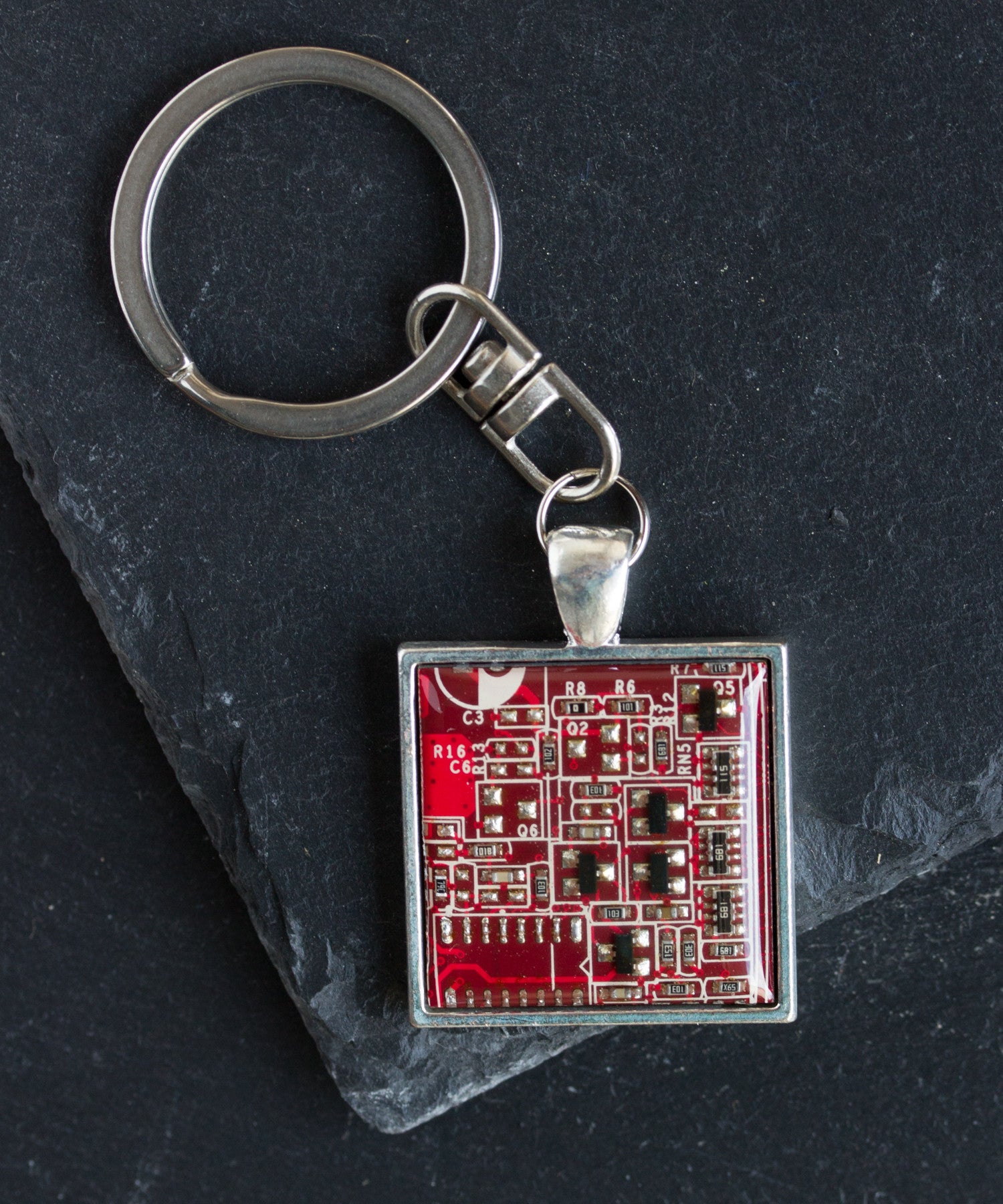 Circuit board keychain, square